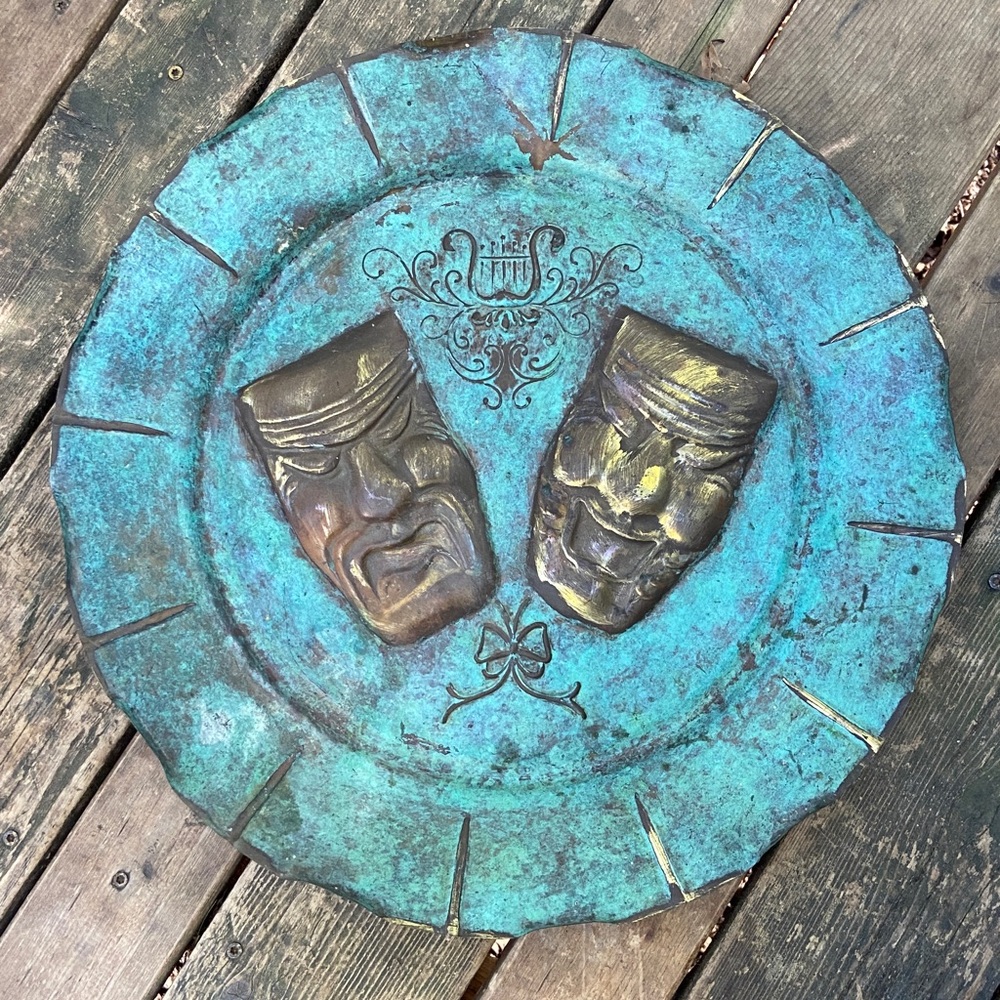 Vintage Metal Round Decorative Wall piece with Greek Comedy and Tragedy masks
